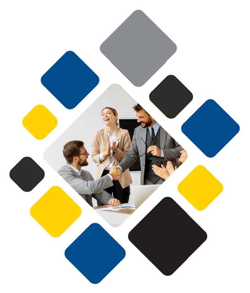 Business professionals shaking hands at DymonConnect