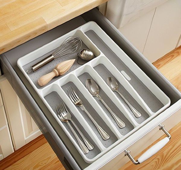 Classic Collection madesmart Classic Large Silverware Tray 6-Compartments Cool Grey Soft-Grip Lining and Non-Slip Feet |BPA-Free 