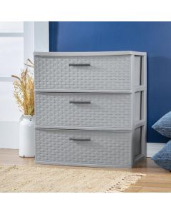 Sterilite Wide 3 Drawer Tower Grey Weave