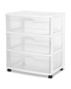 Sterilite 3 Drawer Wide Cart White/Clear
