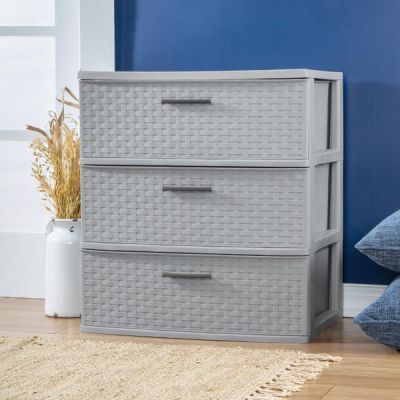 Sterilite Wide 3 Drawer Tower Grey Weave
