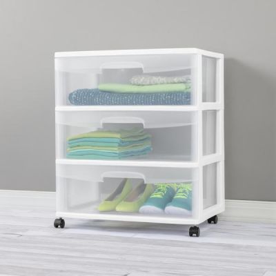 Sterilite-3-Drawer-Wide-Cart-White/Clear