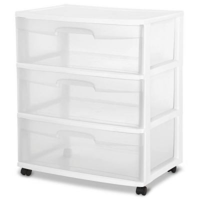 Sterilite 3 Drawer Wide Cart White/Clear