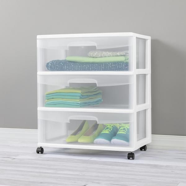 Sterilite-3-Drawer-Wide-Cart-White/Clear