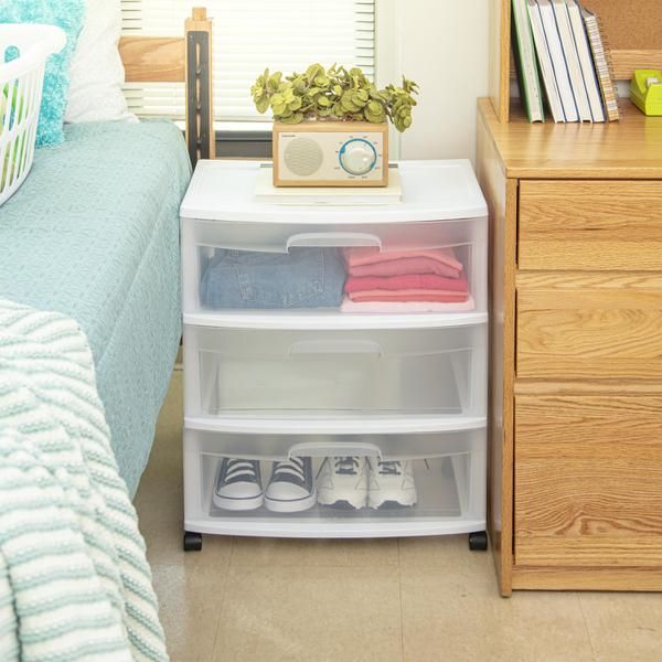 Sterilite-3-Drawer-Wide-Cart-White/Clear