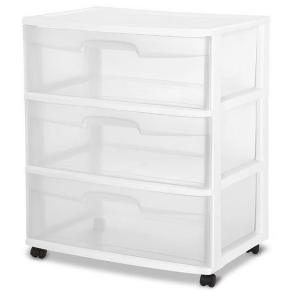 Sterilite-3-Drawer-Wide-Cart-White/Clear