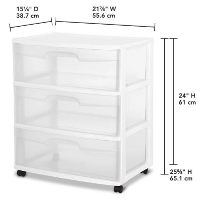 Sterilite-3-Drawer-Wide-Cart-White/Clear