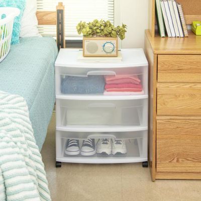 Sterilite-3-Drawer-Wide-Cart-White/Clear
