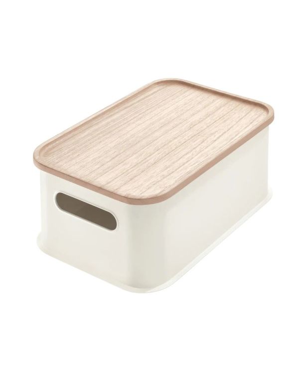 Stackable Bin with Wooden Lid Medium
