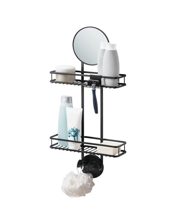 Metropolitan Large Shower Caddy with Mirror Matte Black
