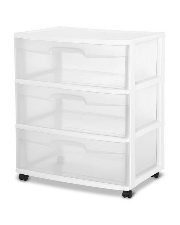 Sterilite 3 Drawer Wide Cart White/Clear