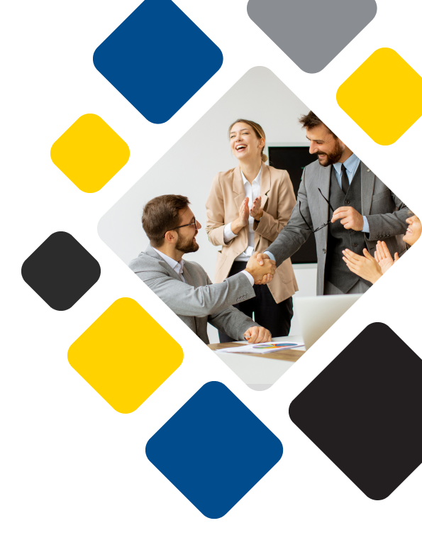 Business professionals shaking hands at DymonConnect
